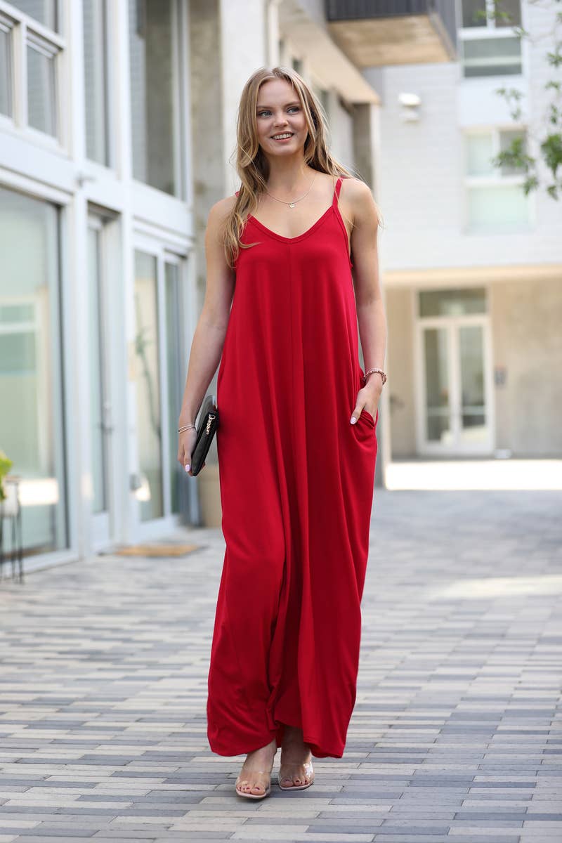 .._ Maxi Dress w/ adjustable strap & pockets: BRUSH-167423 / S