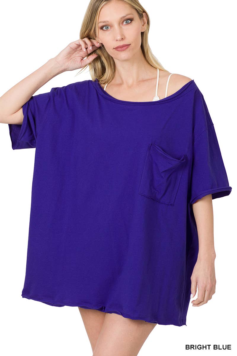 ...Oversized Front pocket raw edge tee: ASH ROSE-134856 / L