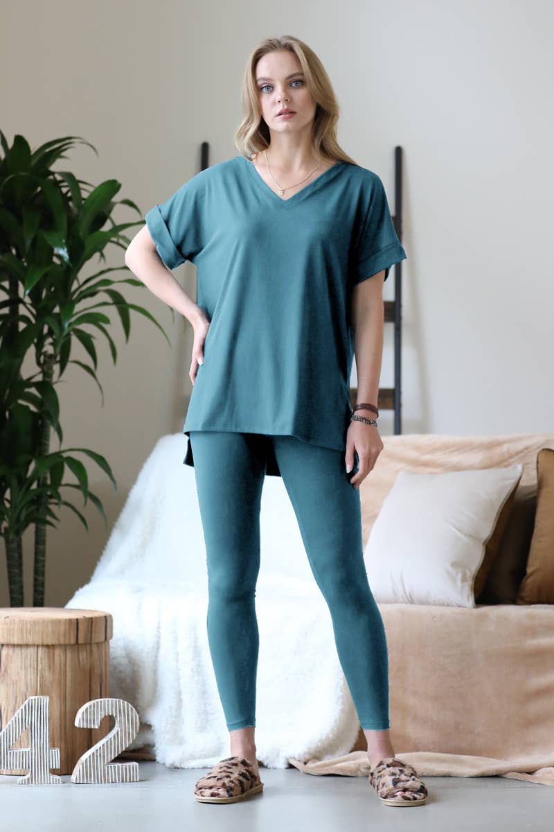 ". Microfiber Tunic & Leggings 2pc Set: FOREST-159313 / M