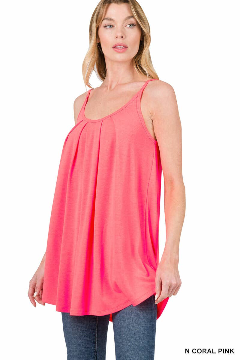 ',,.....SI-15804 PLEATED CAMI WITH ADJUSTABLE STRAPS: MOCHA-82066 / XL