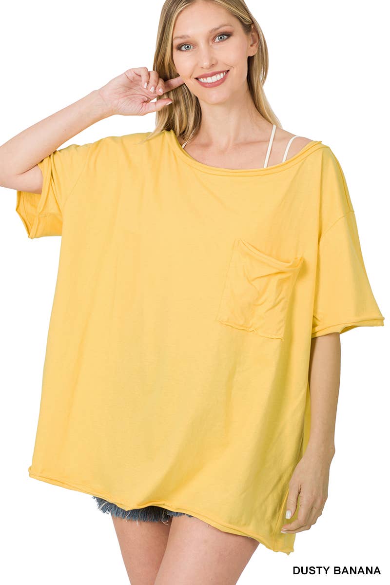 ...Oversized Front pocket raw edge tee: ASH ROSE-134856 / S