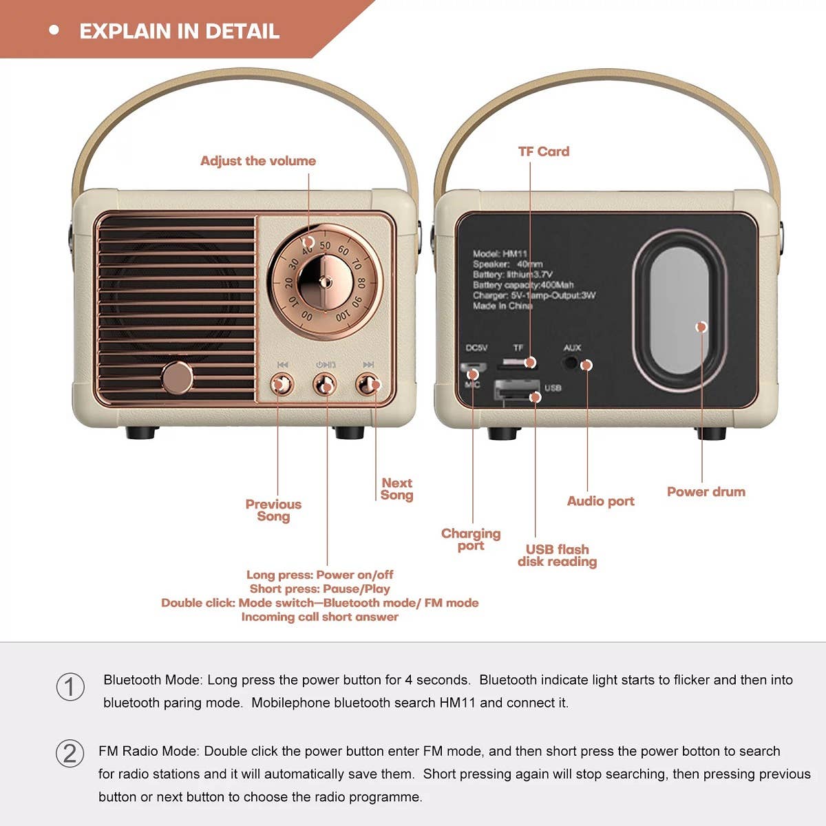 ...._ Retro Mini Wireless Bluetooth Speaker: DK GREEN-161477 / OS