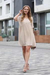 .....Swiss Dot Babydoll Dress Collection: SAND BEIGE-155324 / M