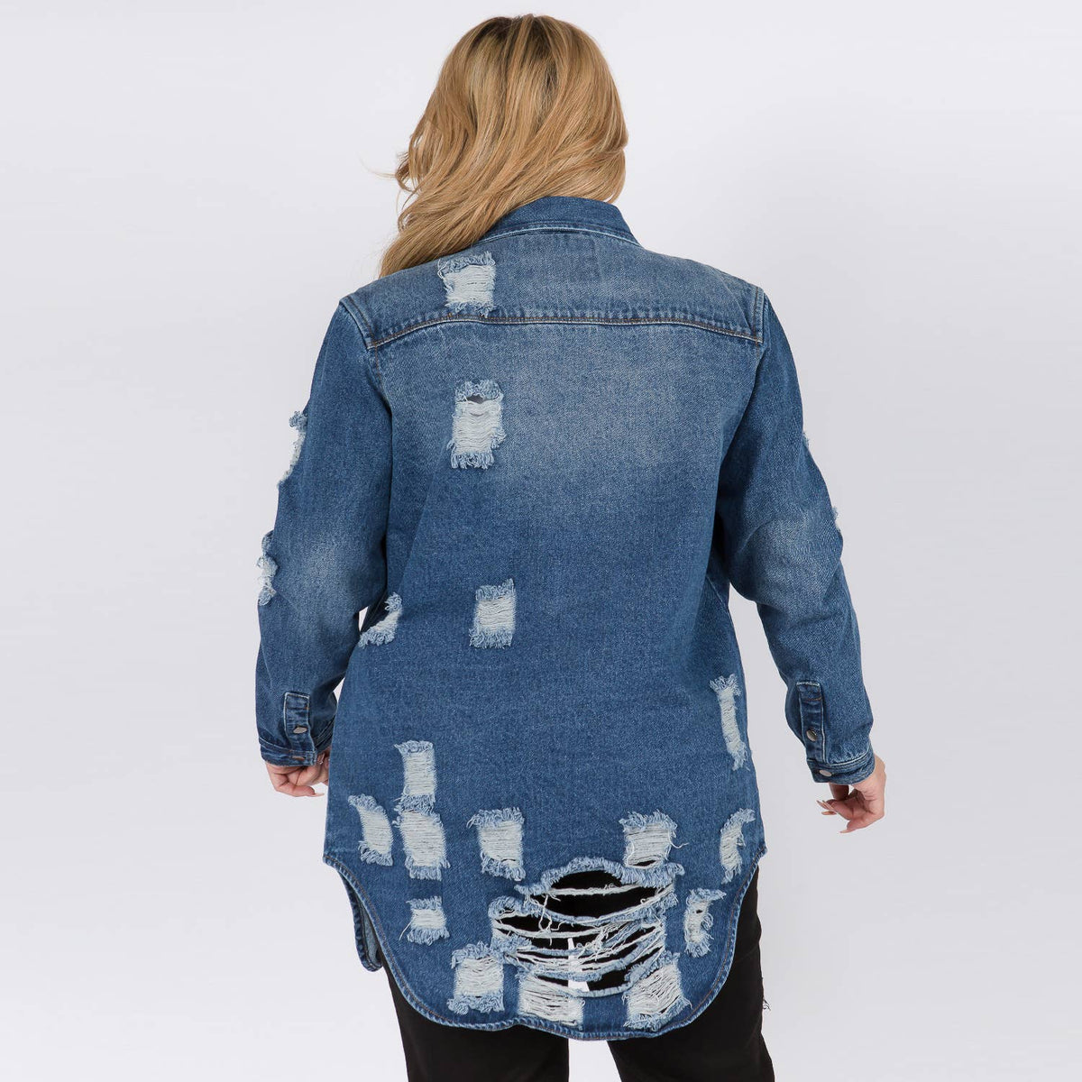 PLUS SIZE LONG LENGTH DENIM SHIRTS JACKET-RJK3712SIP: WHITE / 3X