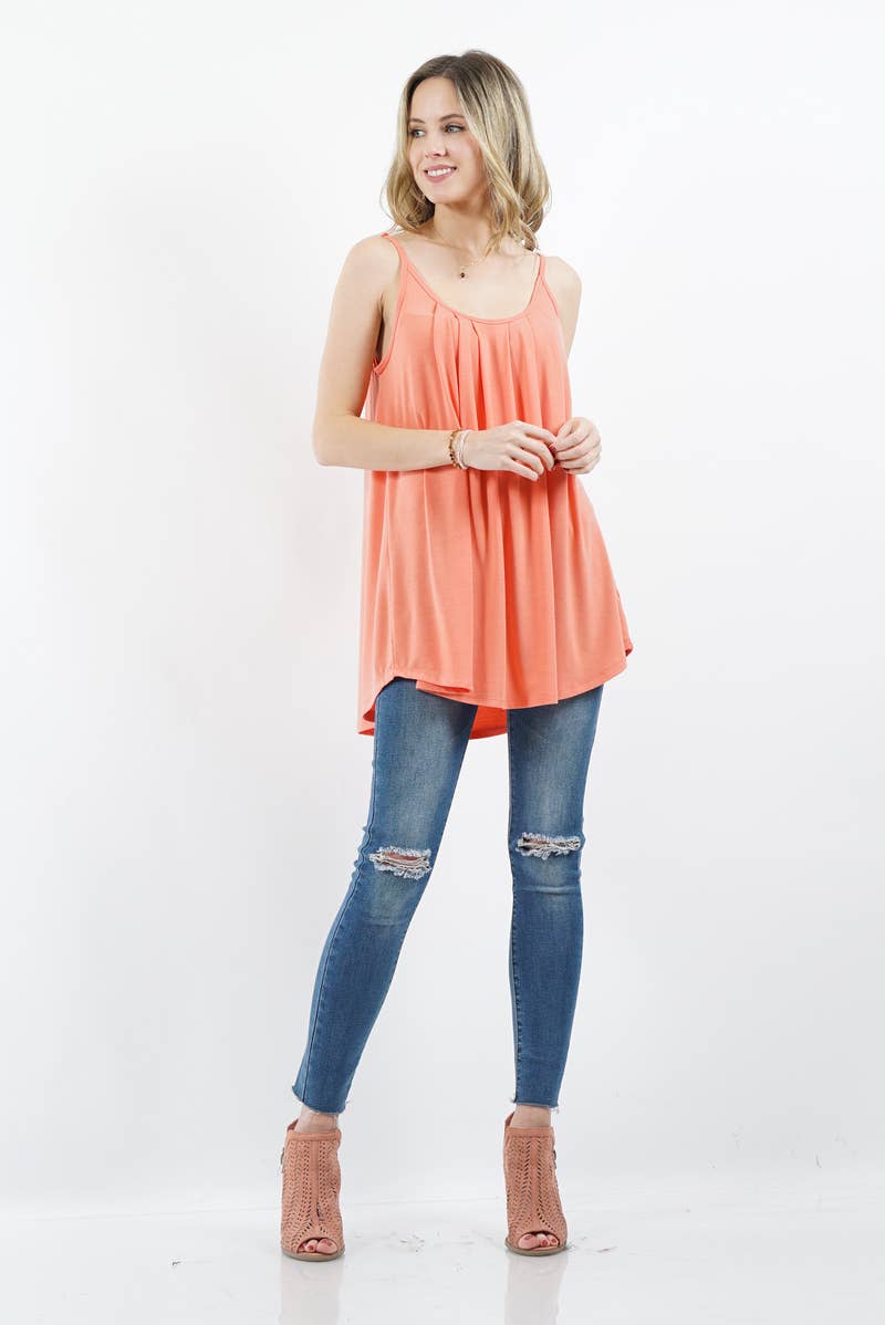 ',,.....SI-15804 PLEATED CAMI WITH ADJUSTABLE STRAPS: MOCHA-82066 / M
