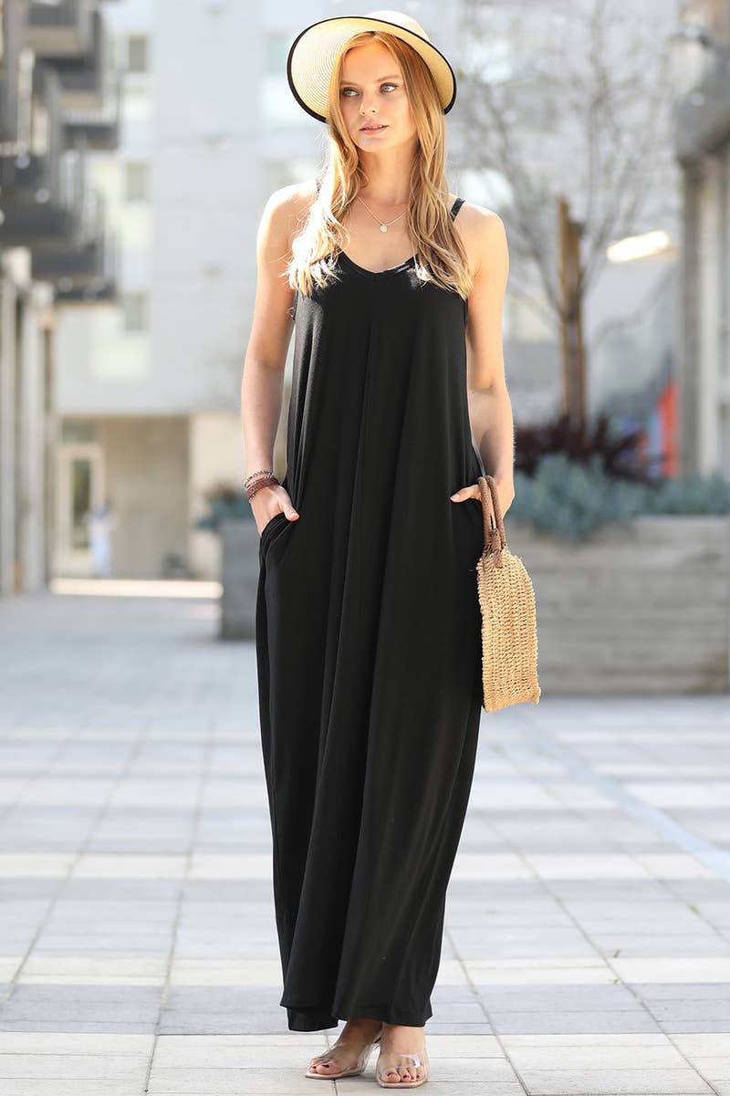 .._ Maxi Dress w/ adjustable strap & pockets: BRUSH-167423 / S