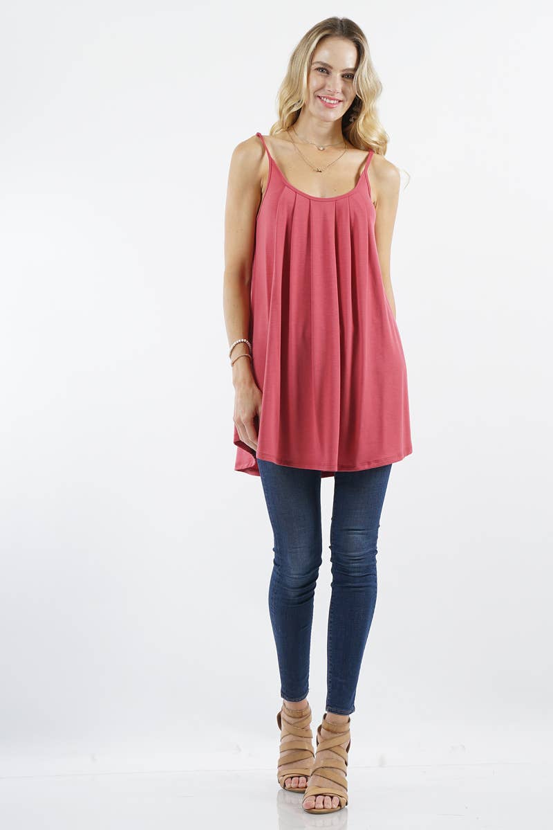 ',,.....SI-15804 PLEATED CAMI WITH ADJUSTABLE STRAPS: MOCHA-82066 / L