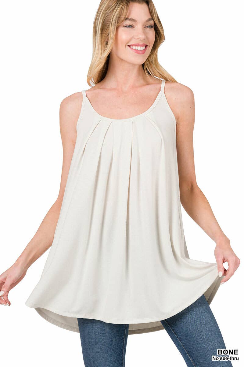',,.....SI-15804 PLEATED CAMI WITH ADJUSTABLE STRAPS: MOCHA-82066 / S