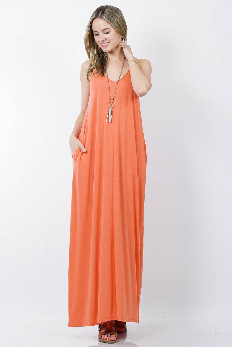.._ Maxi Dress w/ adjustable strap & pockets: BRUSH-167423 / L