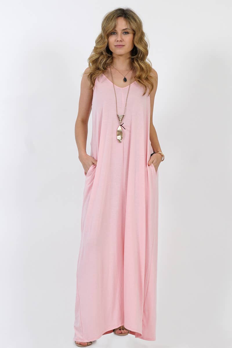 .._ Maxi Dress w/ adjustable strap & pockets: BLACK-161771 / M