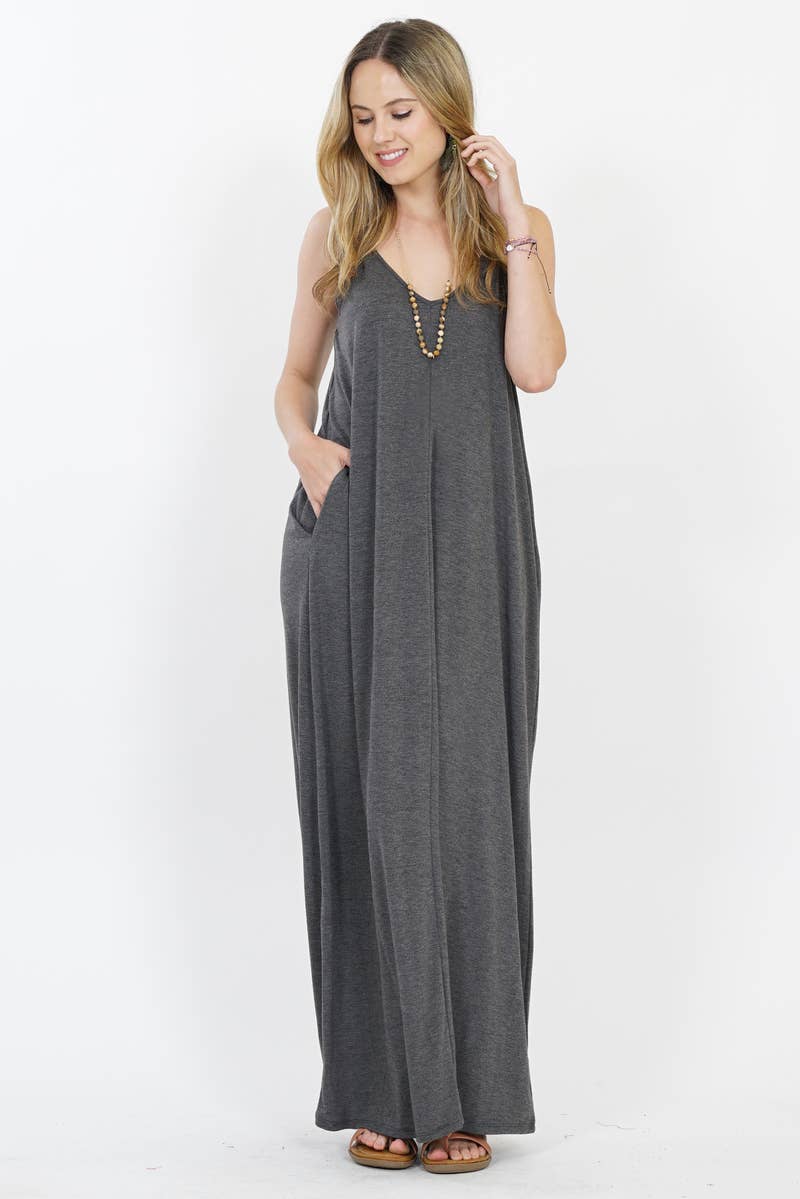 .._ Maxi Dress w/ adjustable strap & pockets: BRUSH-167423 / L