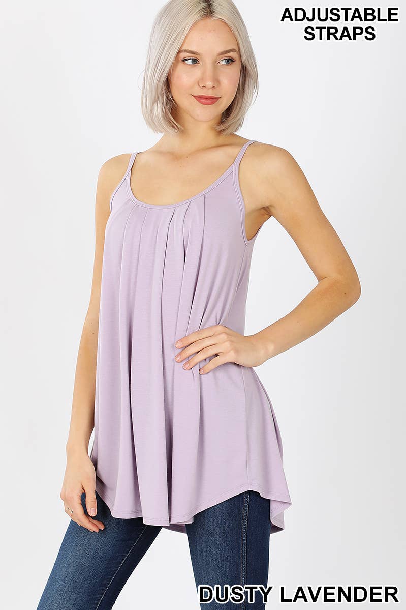 ',,.....SI-15804 PLEATED CAMI WITH ADJUSTABLE STRAPS: MOCHA-82066 / XL