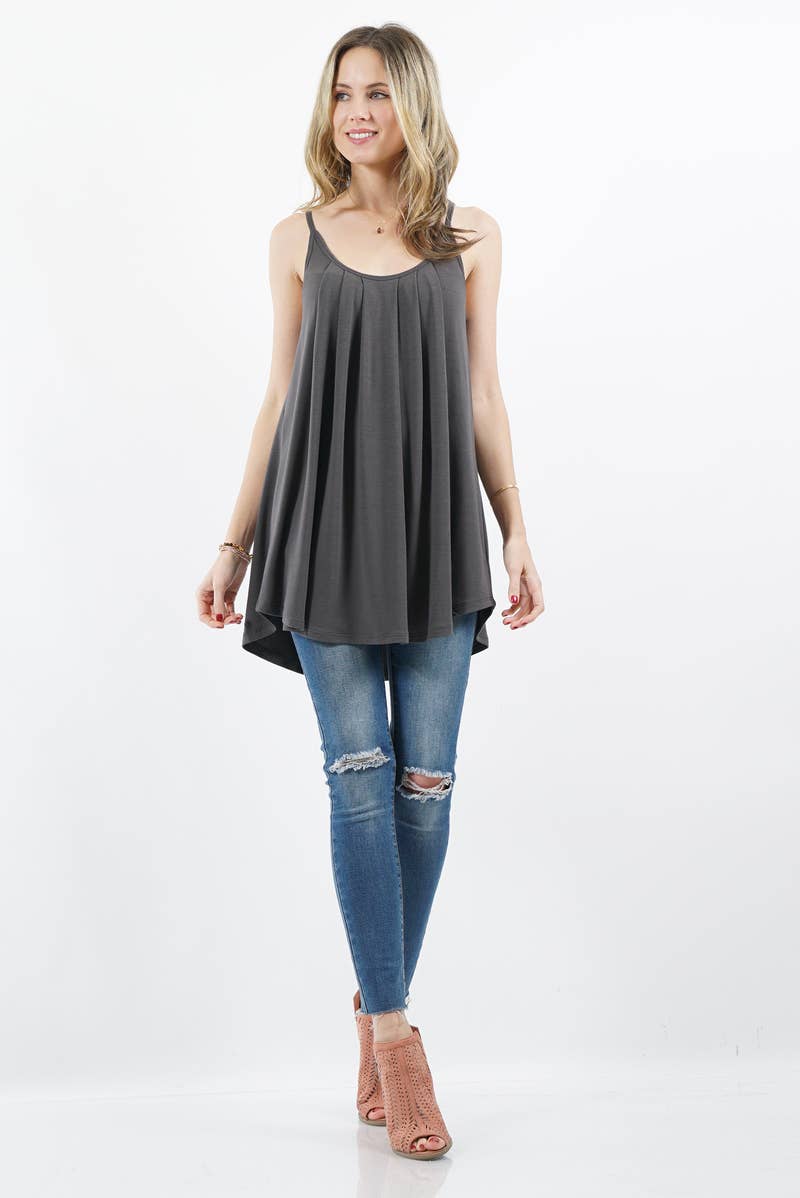 ',,.....SI-15804 PLEATED CAMI WITH ADJUSTABLE STRAPS: MOCHA-82066 / S