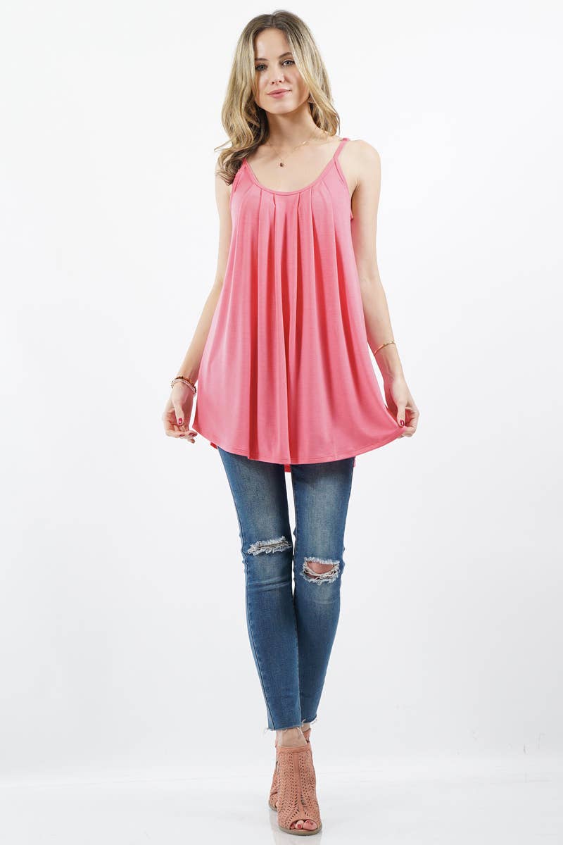 ',,.....SI-15804 PLEATED CAMI WITH ADJUSTABLE STRAPS: MOCHA-82066 / L