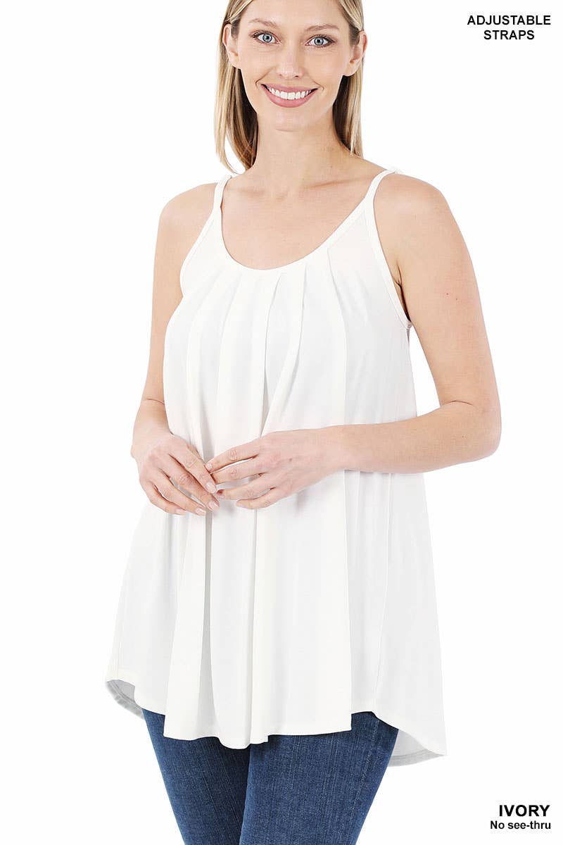 ',,.....SI-15804 PLEATED CAMI WITH ADJUSTABLE STRAPS: MOCHA-82066 / S