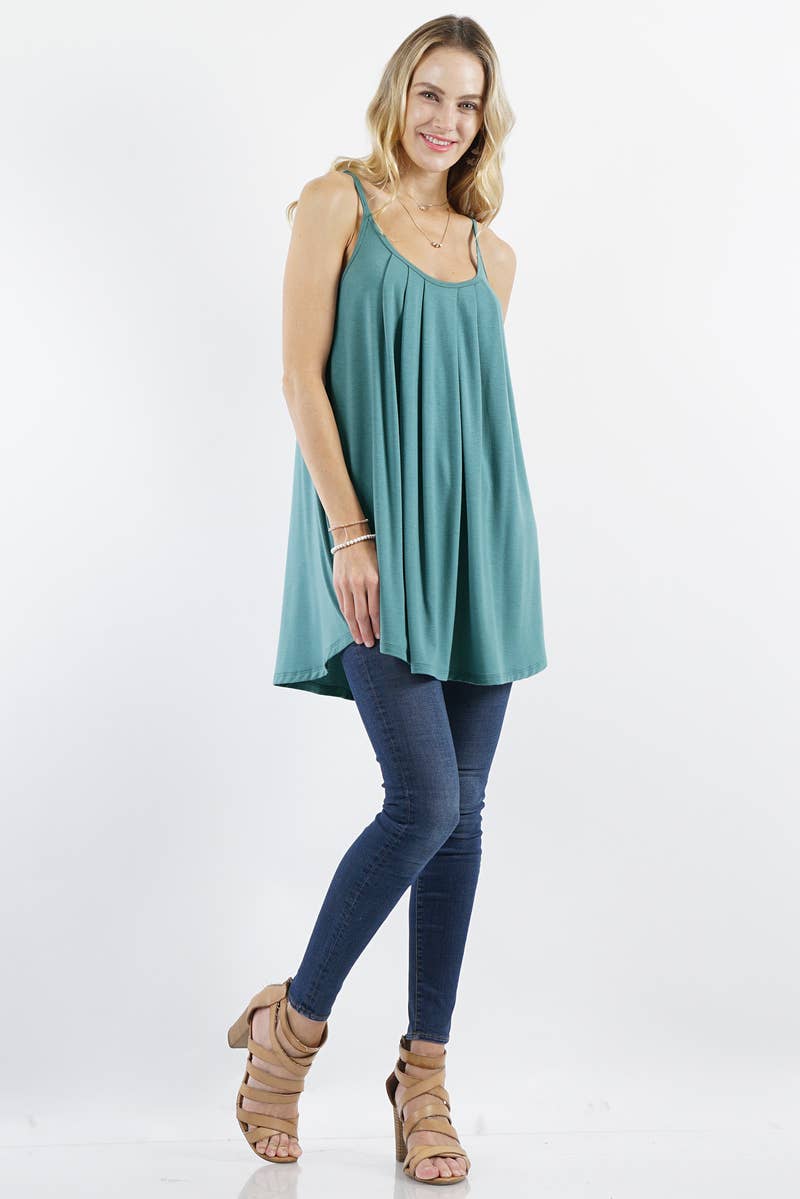 ',,.....SI-15804 PLEATED CAMI WITH ADJUSTABLE STRAPS: MOCHA-82066 / L