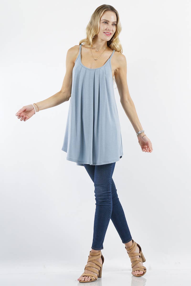 ',,.....SI-15804 PLEATED CAMI WITH ADJUSTABLE STRAPS: MOCHA-82066 / S