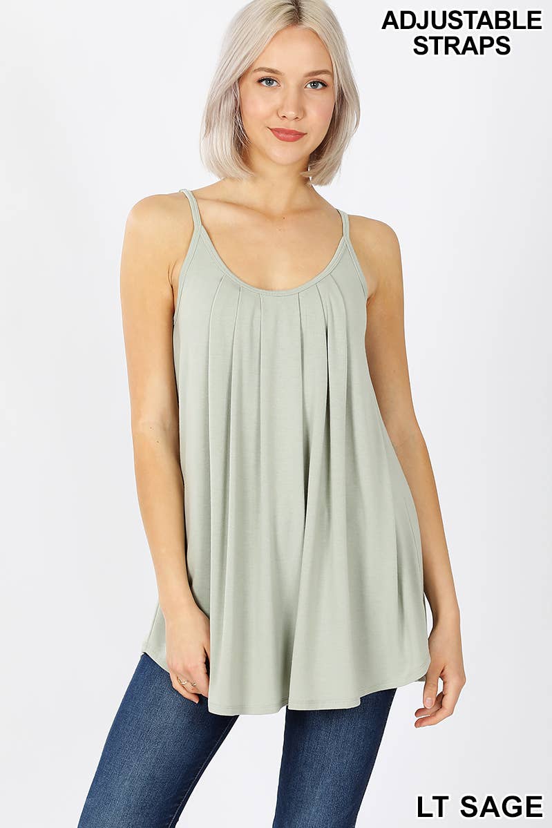 ',,.....SI-15804 PLEATED CAMI WITH ADJUSTABLE STRAPS: MOCHA-82066 / L