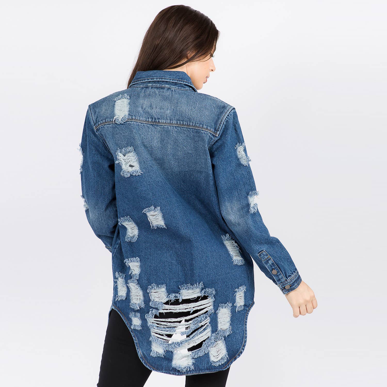 LONG LENGTH DENIM SHIRTS JACKET-RJK3712SI: WHITE / SMALL