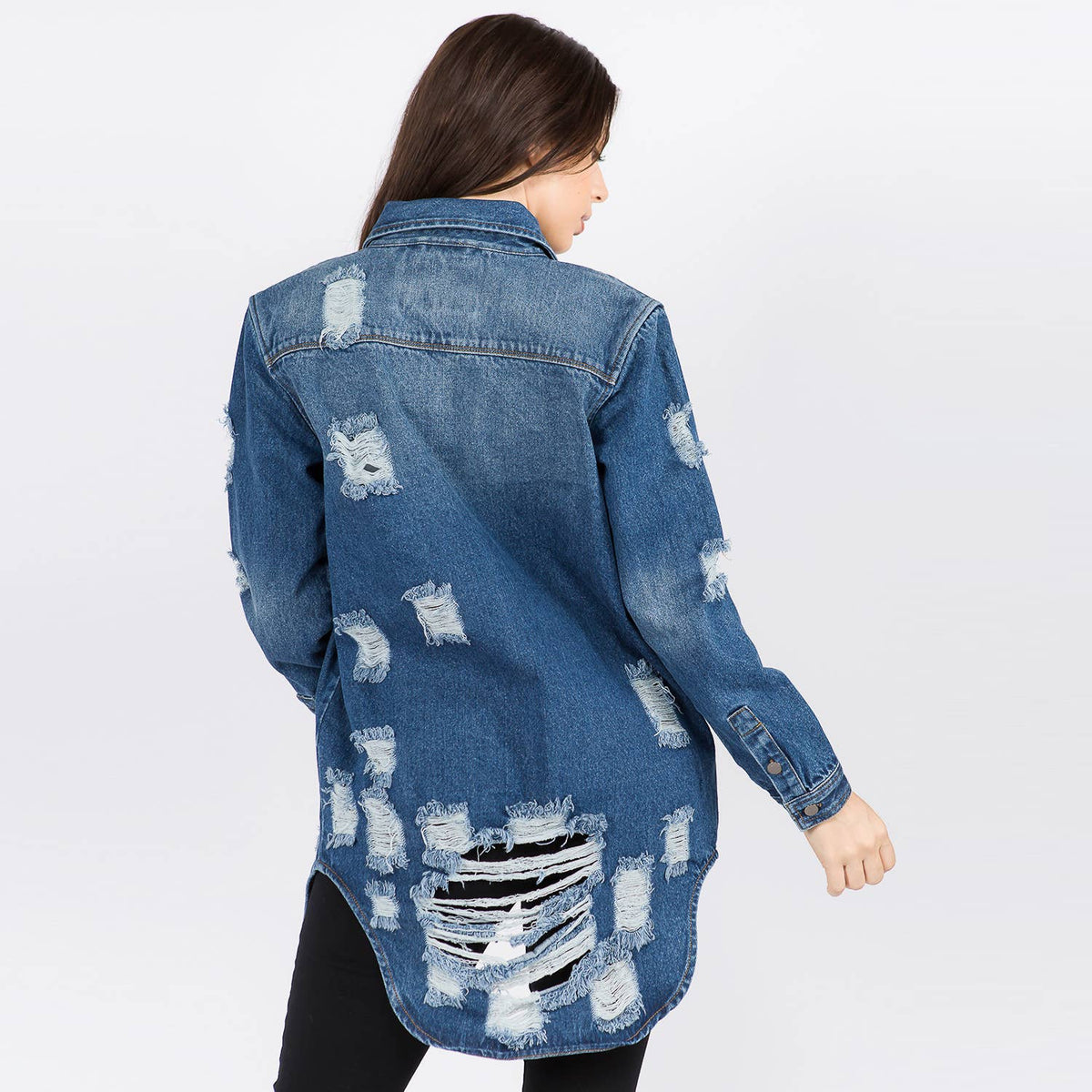 LONG LENGTH DENIM SHIRTS JACKET-RJK3712SI: WHITE / SMALL