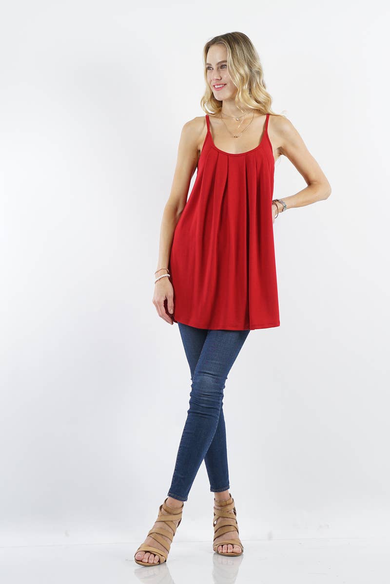 ',,.....SI-15804 PLEATED CAMI WITH ADJUSTABLE STRAPS: MOCHA-82066 / XL