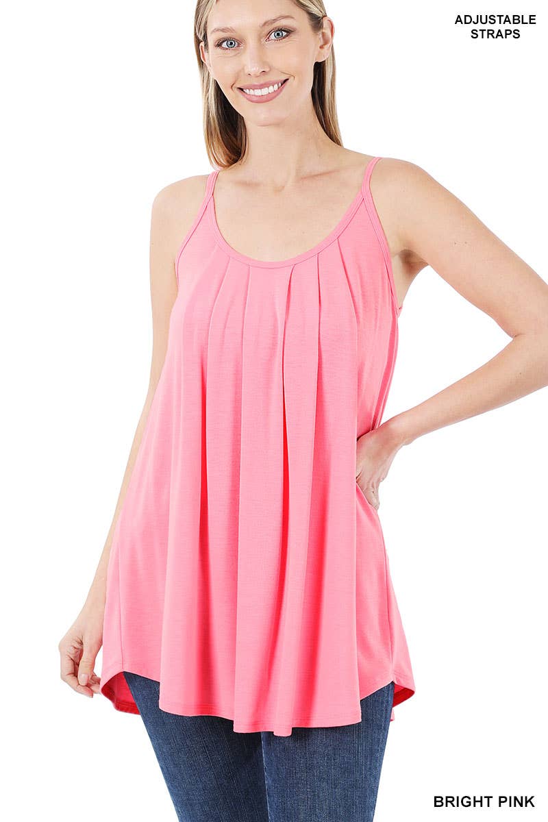 ',,.....SI-15804 PLEATED CAMI WITH ADJUSTABLE STRAPS: MOCHA-82066 / XL