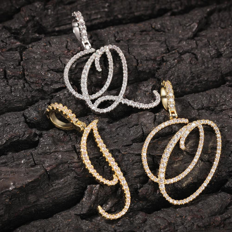 ICED OUT CUSTOM CURSIVE INITIAL PENDANT AND NECKLACE