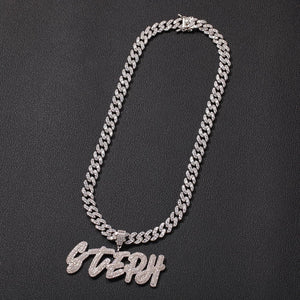 ICED OUT BRUSH LETTERS WITH 9MM CUBAN LINK CUSTOM NAME NECKLACE