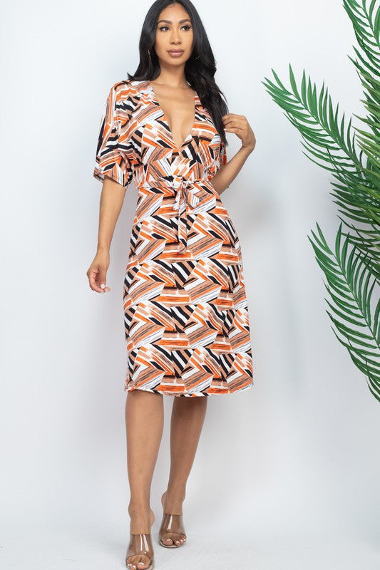 MULTI PRINT MIDI DRESS
