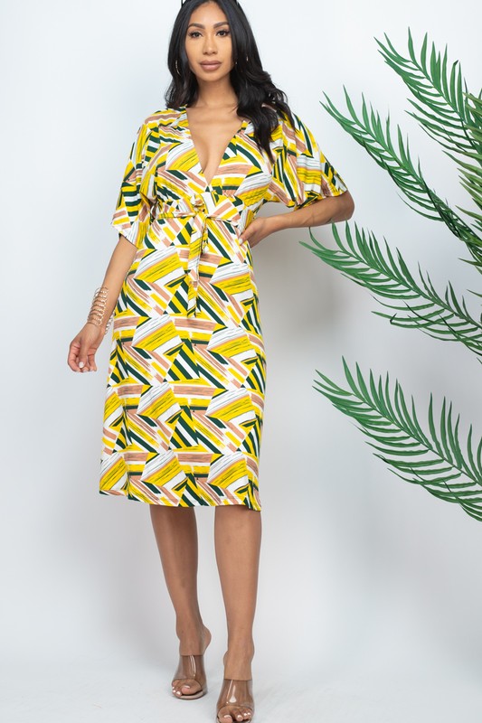 MULTI PRINT MIDI DRESS